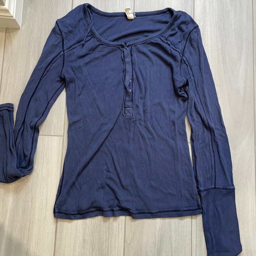 Navy blue long sleeve free people t button down
